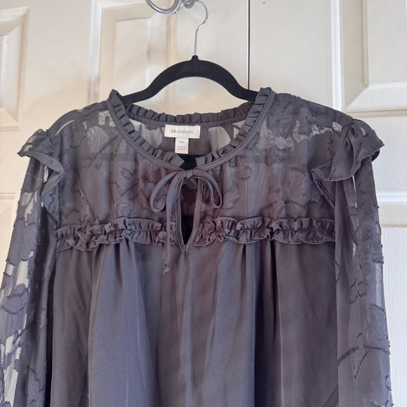 NWT Brannon Women’s Black Long Sleeve Sheer Chiffon Blouse Size XXL - Picture 4 of 11